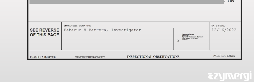 Habacuc V. Barrera FDA Investigator 