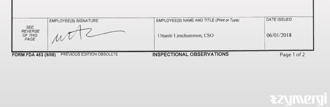 Uttaniti Limchumroon FDA Investigator 