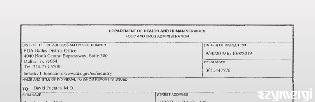 FDANews 483 David Fuentes, M.D. Oct 8 2019 top