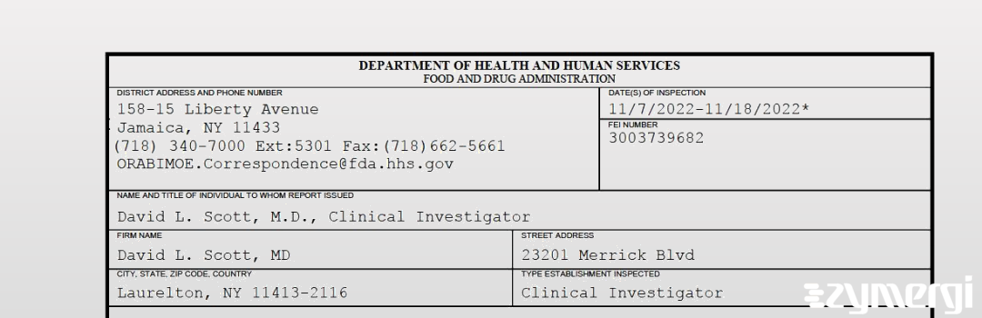 FDANews 483 David L. Scott, MD Nov 18 2022 top