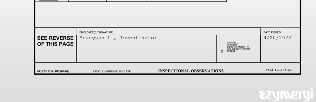 Yuanyuan Li FDA Investigator 