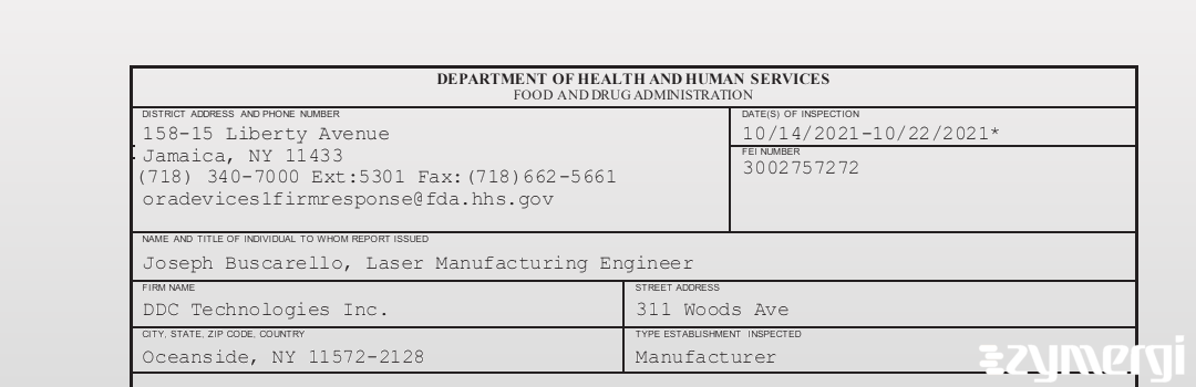 FDANews 483 DDC Technologies, Inc. Oct 22 2021 top