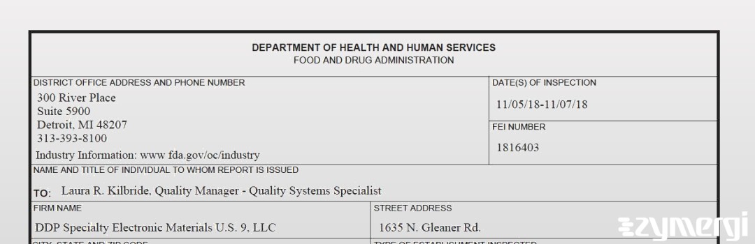 FDANews 483 DDP Specialty Electronic Materials US 9, LLC Nov 7 2018 top