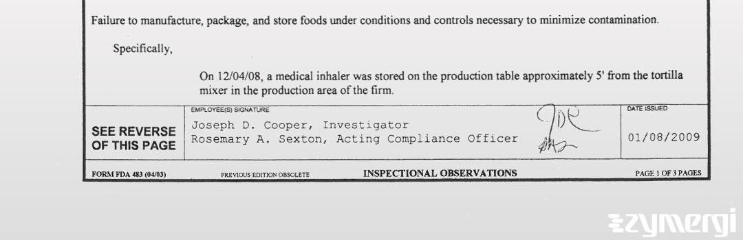 Joseph D. Cooper FDA Investigator Rosemary A. Sexton FDA Investigator 