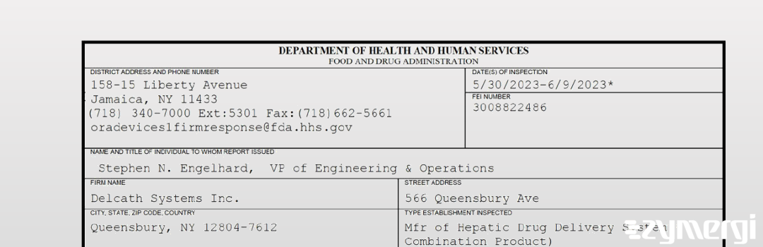 FDANews 483 Delcath Systems Inc. Jun 9 2023 top