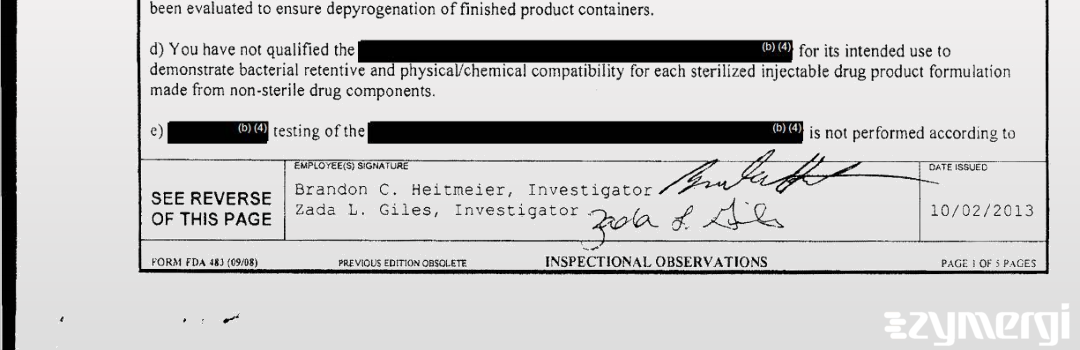 Brandon C. Heitmeier FDA Investigator Zada L. Giles FDA Investigator 