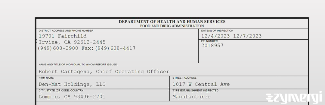 FDANews 483 Den-Mat Holdings, LLC Dec 7 2023 top