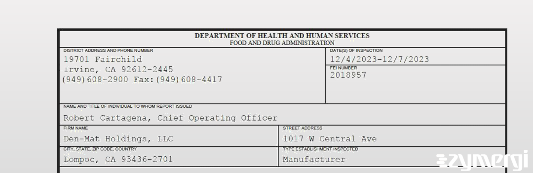FDANews 483 Den-Mat Holdings, LLC Dec 7 2023 top