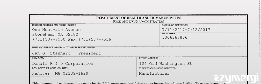 FDANews 483 Denali R & D Corporation Jul 12 2017 top