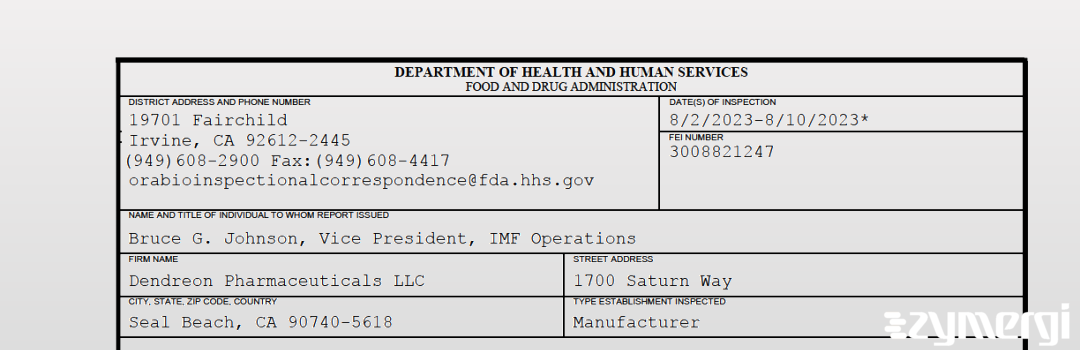 FDANews 483 Dendreon Pharmaceuticals LLC Aug 10 2023 top