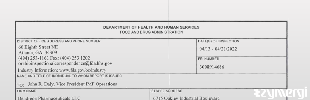 FDANews 483 Dendreon Pharmaceuticals LLC Apr 21 2022 top