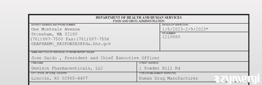 FDANews 483 Denison Pharmaceuticals, LLC Feb 9 2023 top