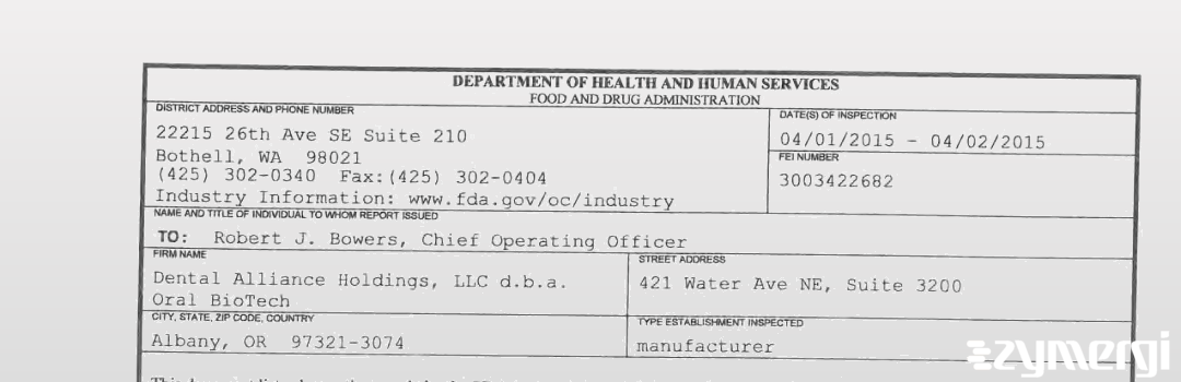 FDANews 483 Dental Alliance Holdings LLC Apr 2 2015 top