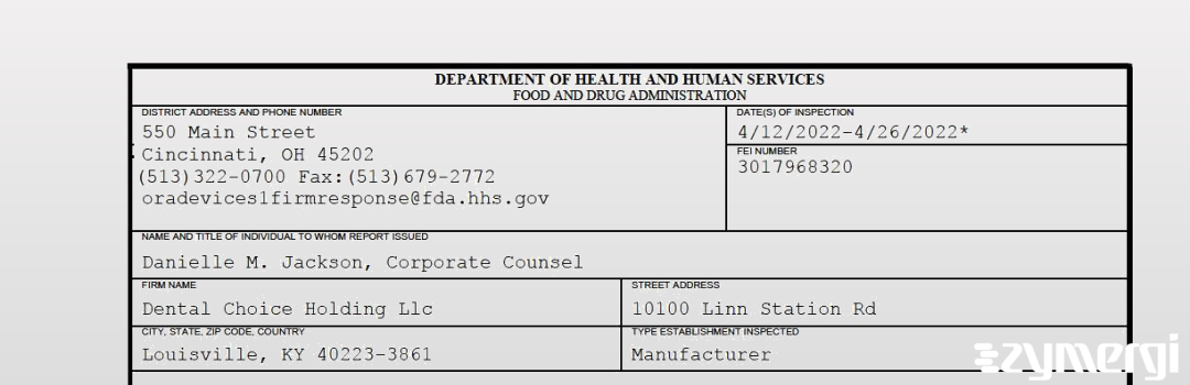 FDANews 483 Dental Choice Holding Llc Apr 26 2022 top