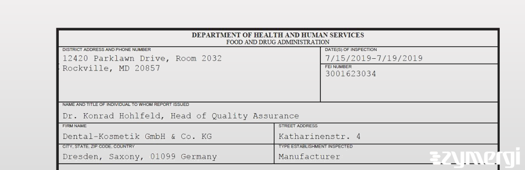 FDANews 483 Dental-Kosmetik GmbH & Co. KG Jul 19 2019 top