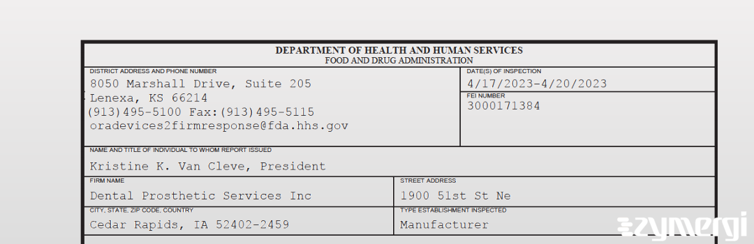 FDANews 483 Dental Prosthetic Services Inc Apr 20 2023 top