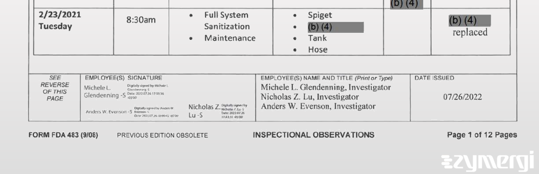 Michele L. Glendenning FDA Investigator Nicholas Z. Lu FDA Investigator Anders W. Evenson FDA Investigator 