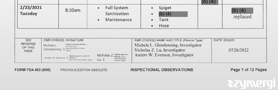 Michele L. Glendenning FDA Investigator Nicholas Z. Lu FDA Investigator Anders W. Evenson FDA Investigator