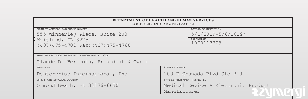 FDANews 483 Denterprise International, Inc. May 6 2019 top