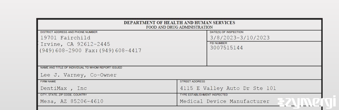 FDANews 483 DentiMax , Inc Mar 10 2023 top