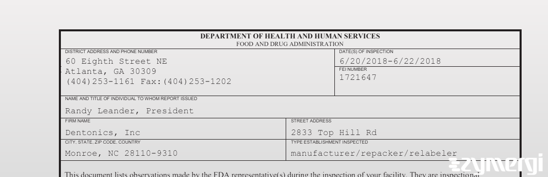 FDANews 483 Dentonics, Inc Jun 22 2018 top