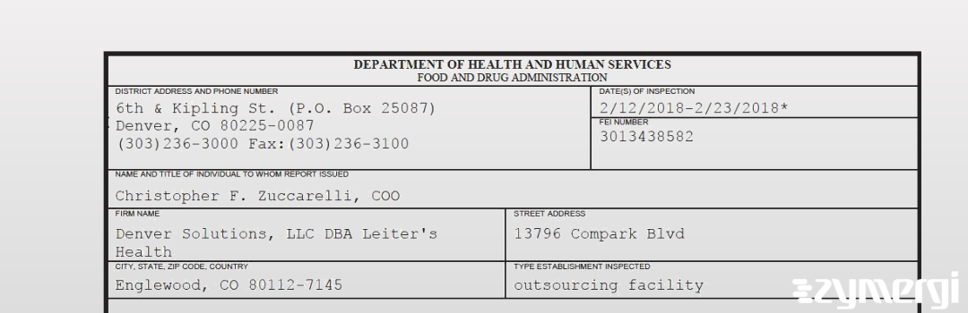 FDANews 483 Denver Solutions, LLC DBA Leiters Health Feb 23 2018 top