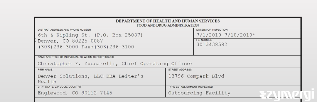 FDANews 483 Denver Solutions, LLC DBA Leiters Health Jul 18 2019 top