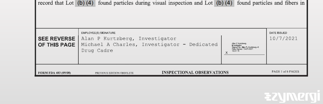 Michael A. Charles FDA Investigator Alan P. Kurtzberg FDA Investigator