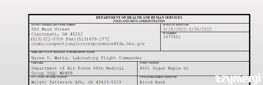FDANews 483 Department of Air Force 88th Medical Group SGQC WPAFB Mar 30 2022 top