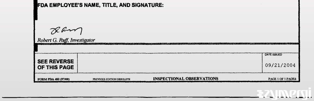 Robert G. Ruff FDA Investigator 