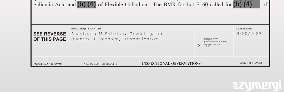 Juanita P. Versace FDA Investigator Anastasia M. Shields FDA Investigator