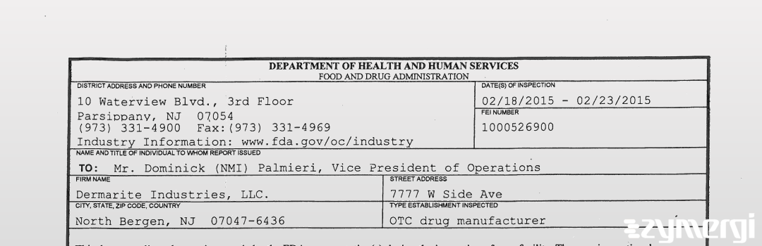 FDANews 483 Dermarite Industries, LLC. Feb 23 2015 top