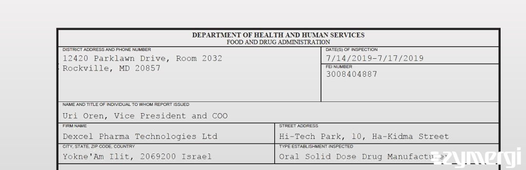 FDANews 483 Dexcel Pharma Technologies Ltd Jul 17 2019 top