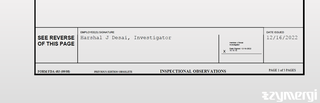 Harshal J. Desai FDA Investigator 