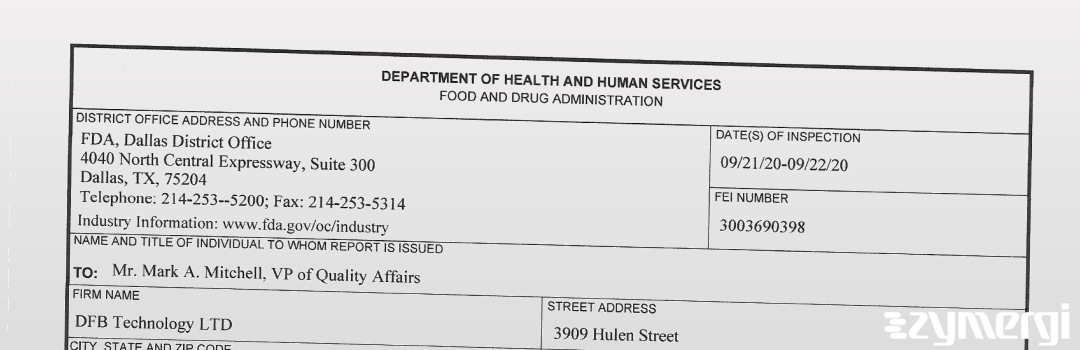 FDANews 483 DFB Technologies, Ltd Sep 22 2020 top