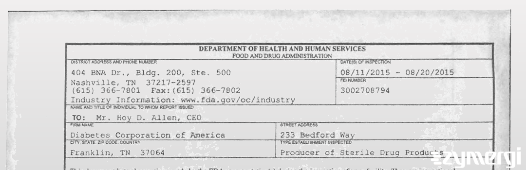 FDANews 483 Diabetes Corporation of America Aug 20 2015 top