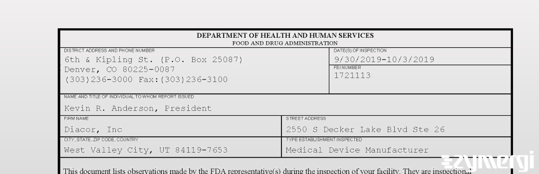 FDANews 483 Diacor, Inc Oct 3 2019 top