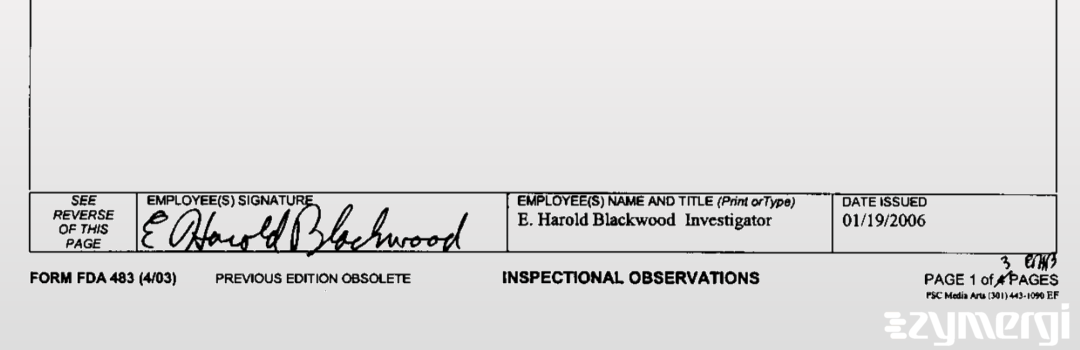 Ernest H. Blackwood FDA Investigator 