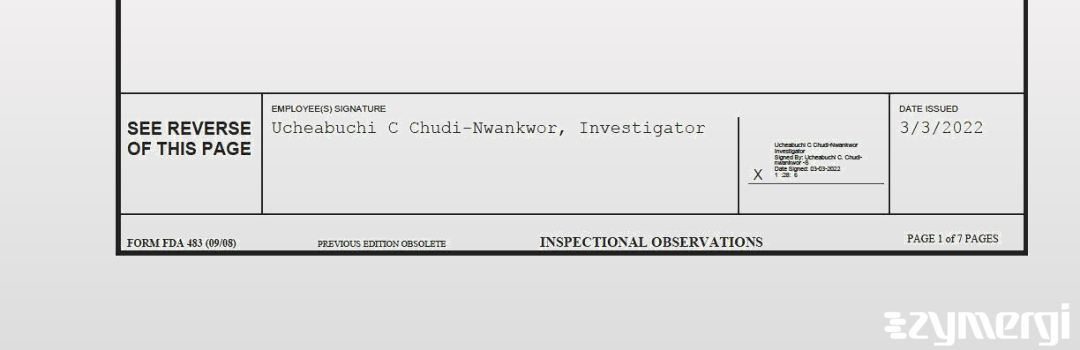 Ucheabuchi C. Chudi-Nwankwor FDA Investigator