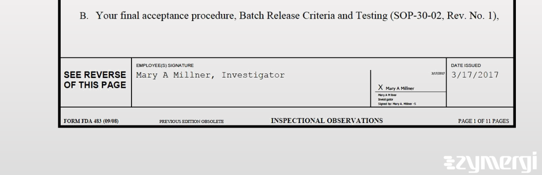 Mary A. Millner FDA Investigator