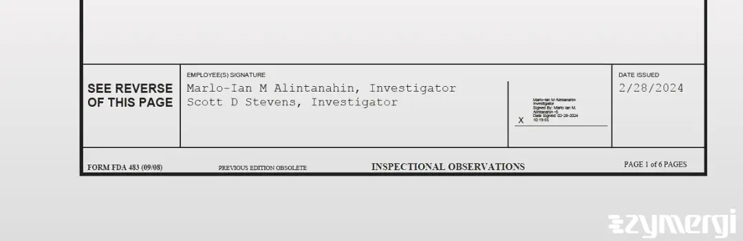 Marlo-Ian M. Alintanahin FDA Investigator Scott D. Stevens  