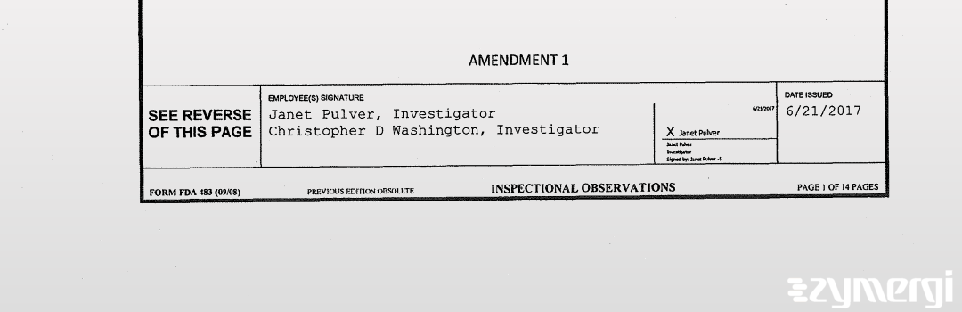 Janet Pulver FDA Investigator Christopher D. Washington FDA Investigator 