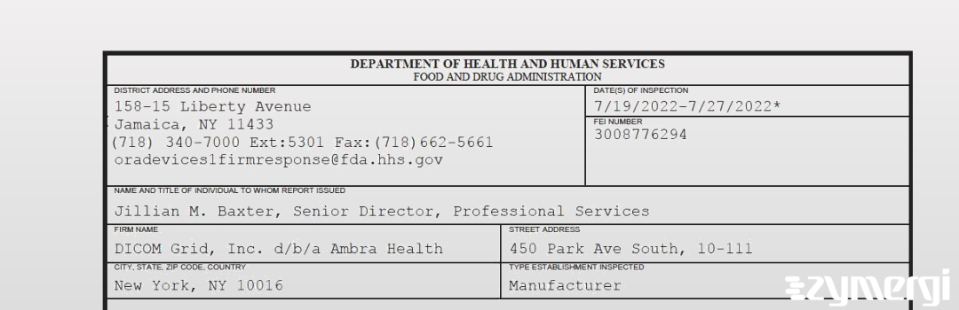 FDANews 483 DICOM Grid, Inc. d/b/a Ambra Health Jul 27 2022 top