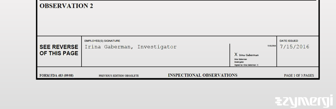 Irina Gaberman FDA Investigator