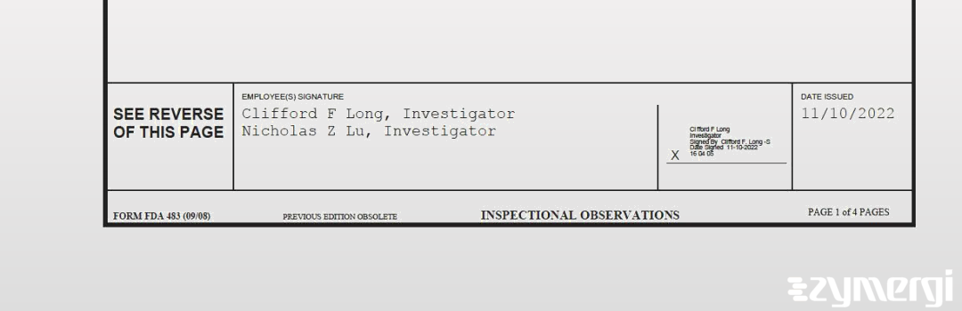 Clifford F. Long FDA Investigator Nicholas Z. Lu FDA Investigator 