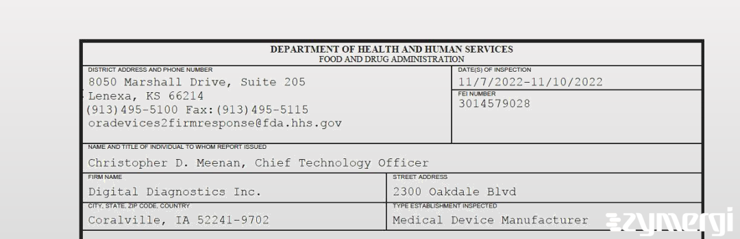 FDANews 483 Digital Diagnostics Inc. Nov 10 2022 top