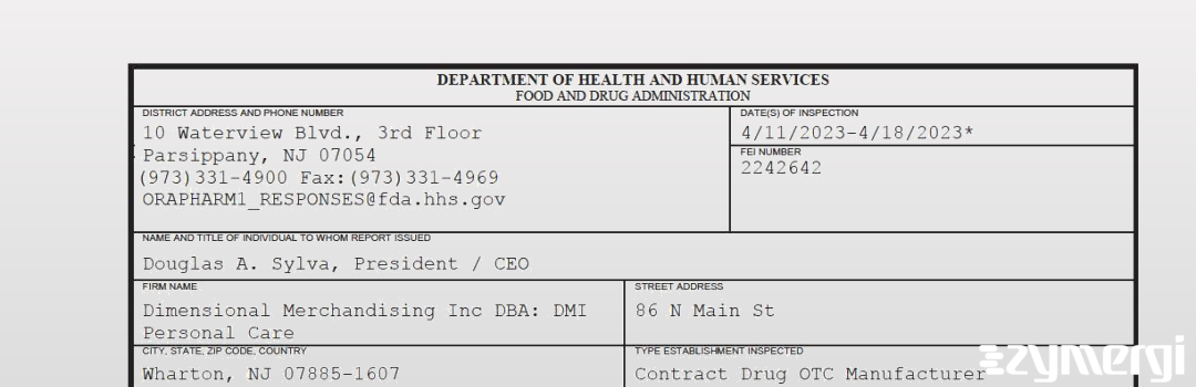 FDANews 483 Dimensional Merchandising Inc DBA: DMI Personal Care Apr 18 2023 top