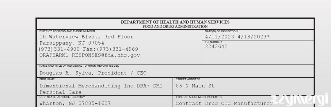 FDANews 483 Dimensional Merchandising Inc DBA: DMI Personal Care Apr 18 2023 top