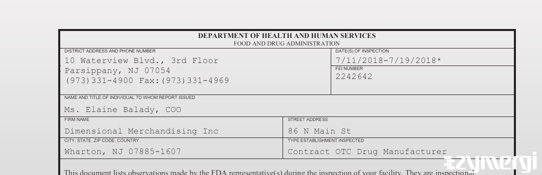 FDANews 483 Dimensional Merchandising Inc Jul 19 2018 top