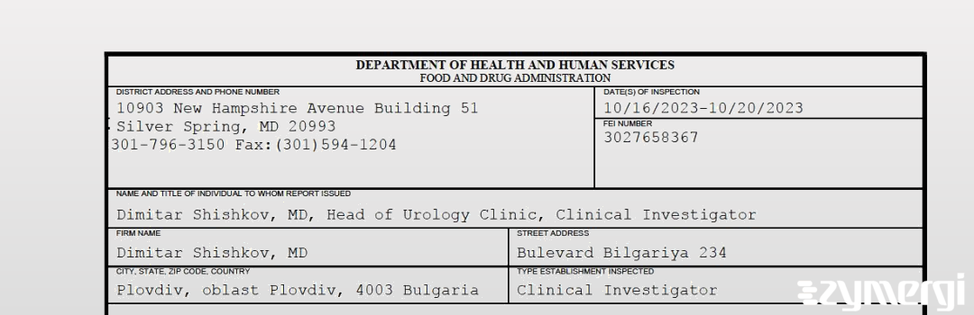 FDANews 483 Dimitar Shishkov, MD Oct 20 2023 top